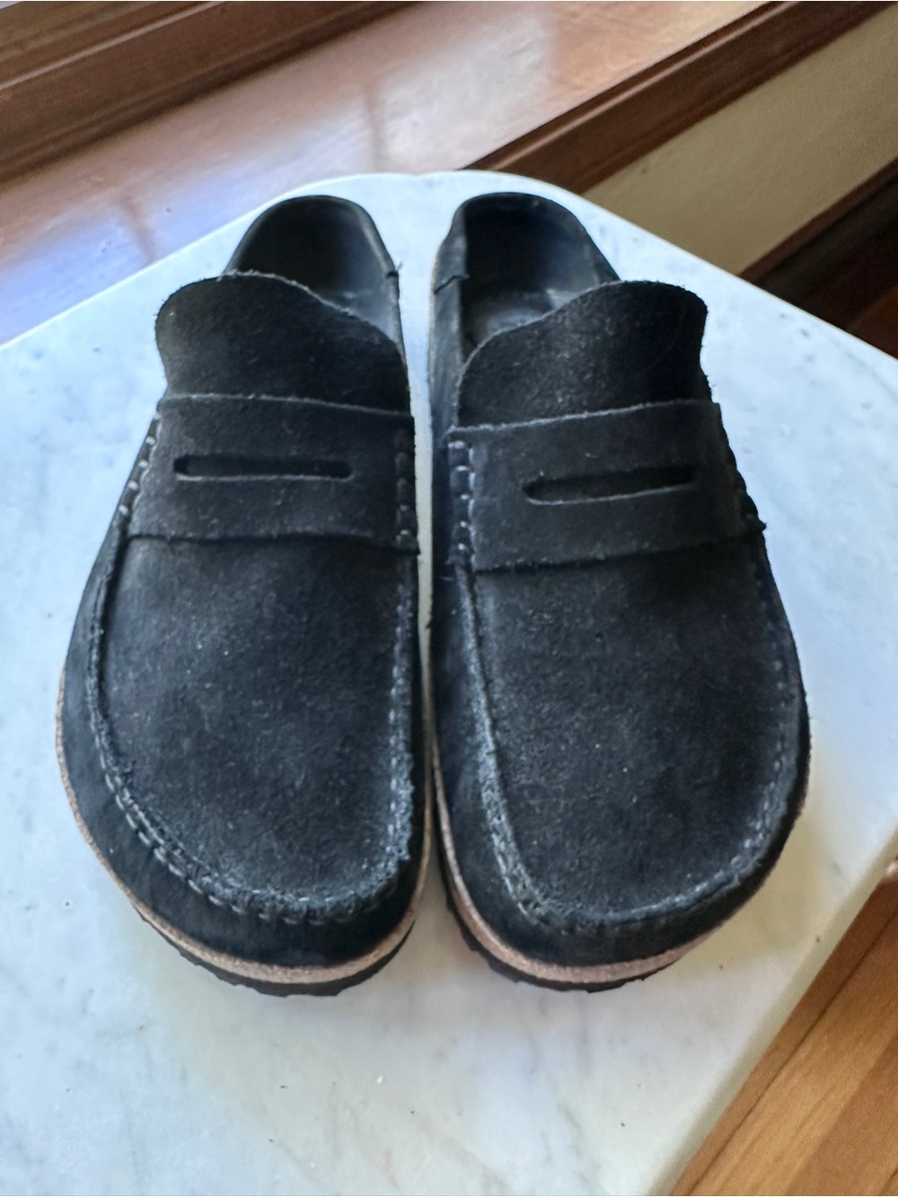 Birkenstock Naples Black Suede Platform Penny Loafers - Size 46 Euro, 12-12.5 US - Picture 3 of 5